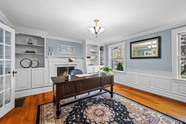 Fireplace, Home Office, Interior, Wood Texture Flooring