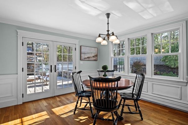Chandelier, Dining room, Interior, Wood Texture Flooring