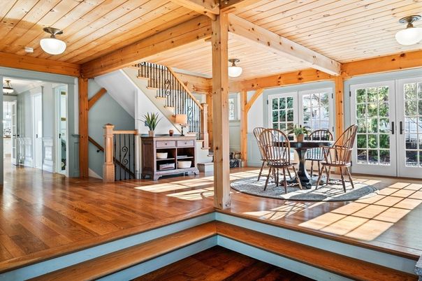 Dining room, Interior, Pendant Lights, Wooden Beams, Wooden Ceilings, Wood Texture Flooring