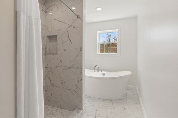 Bathroom, Free Standing Baths, Interior, Marble, Marble Walls, Recessed Lighting