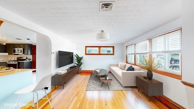 Interior, Kitchen, Living room, Stainless Steel Appliances, Wood Texture Flooring