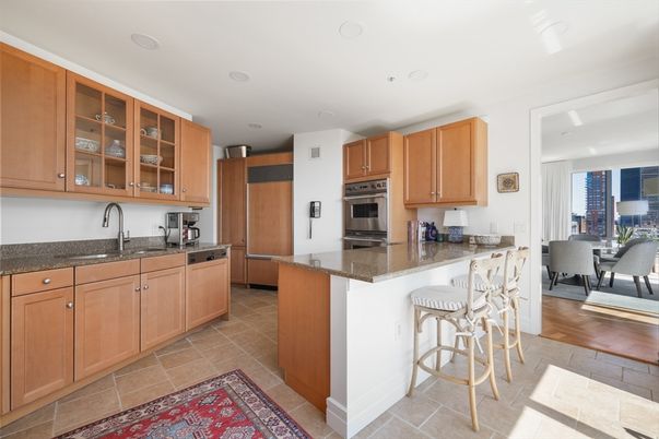 Dining room, Interior, Kitchen, Recessed Lighting, Stainless Steel Appliances, Wood Texture Flooring