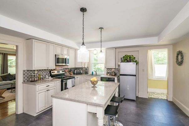 Interior, Kitchen, Pendant Lights, Stainless Steel Appliances, Wood Texture Flooring