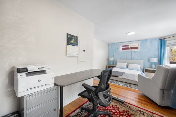 Bedroom, Home Office, Interior, Recessed Lighting, Wood Texture Flooring