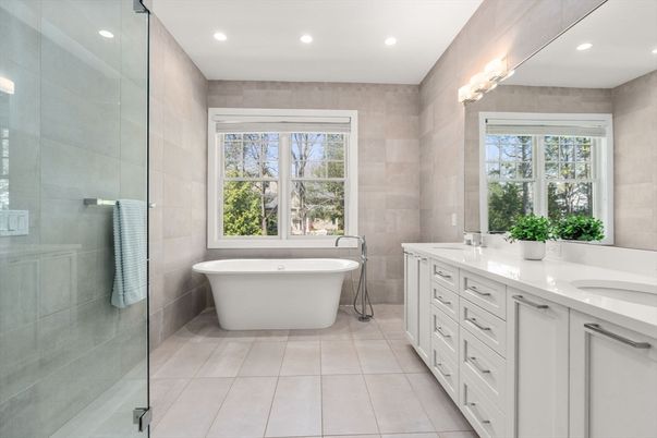Bathroom, Dual Sink Vanities, Free Standing Baths, Glass Shower, Interior, Recessed Lighting