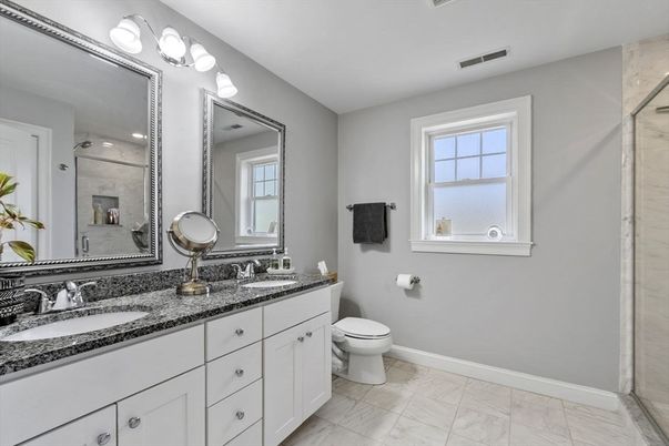 Bathroom, Dual Sink Vanities, Glass Shower, Interior, Marble