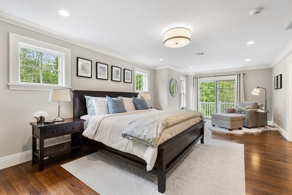 Bedroom, Interior, Recessed Lighting, Wood Texture Flooring