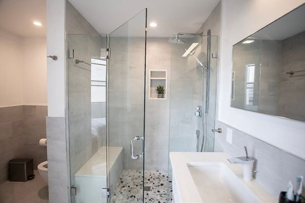 Bathroom, Glass Shower, Interior, Recessed Lighting