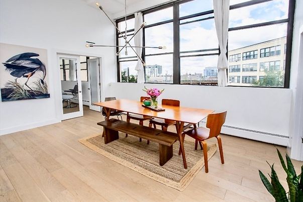 Dining room, Interior, Pendant Lights, Wood Texture Flooring