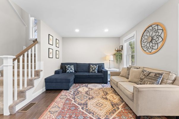 Interior, Living room, Recessed Lighting, Wood Texture Flooring