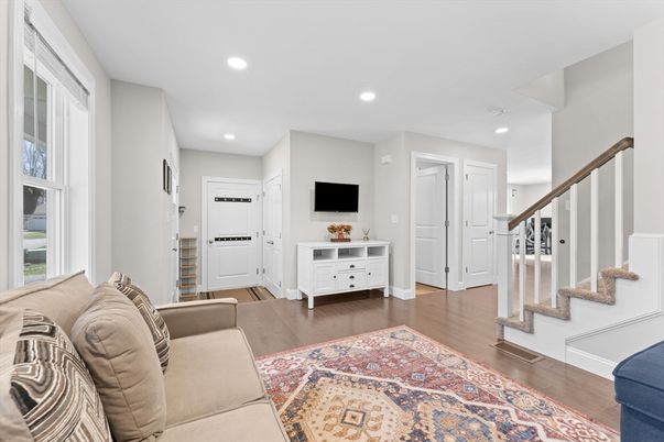 Interior, Living room, Recessed Lighting, Wood Texture Flooring
