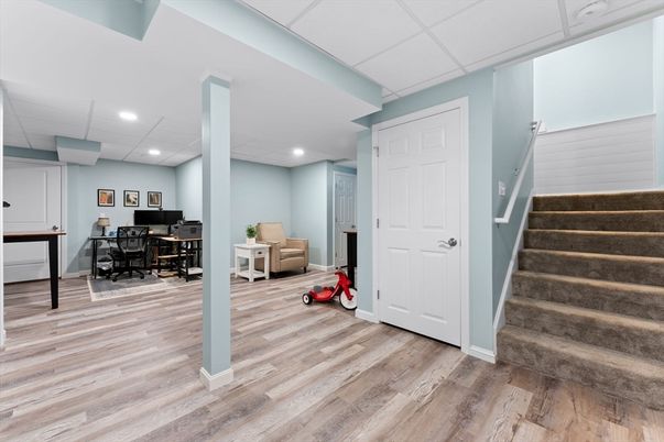 Dining room, Interior, Recessed Lighting, Wood Texture Flooring