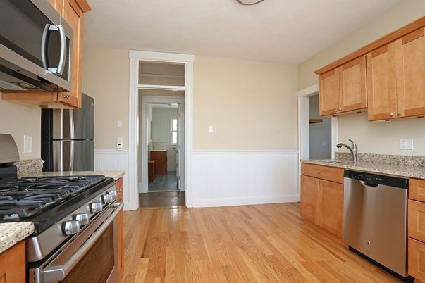 Interior, Kitchen, Stainless Steel Appliances, Wood Texture Flooring
