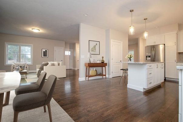 Interior, Kitchen, Living room, Pendant Lights, Recessed Lighting, Stainless Steel Appliances, Wood Texture Flooring