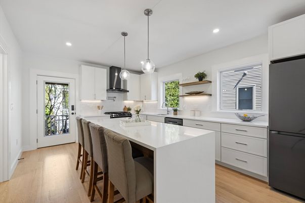Interior, Kitchen, Pendant Lights, Recessed Lighting, Wood Texture Flooring
