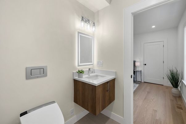 Bathroom, Interior, Recessed Lighting, Wood Texture Flooring