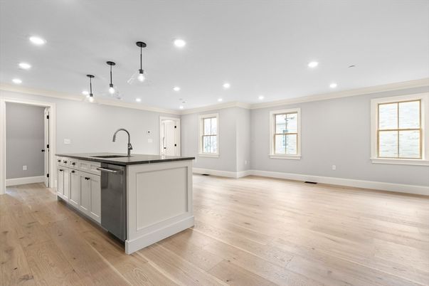Interior, Kitchen, Pendant Lights, Recessed Lighting, Wood Texture Flooring