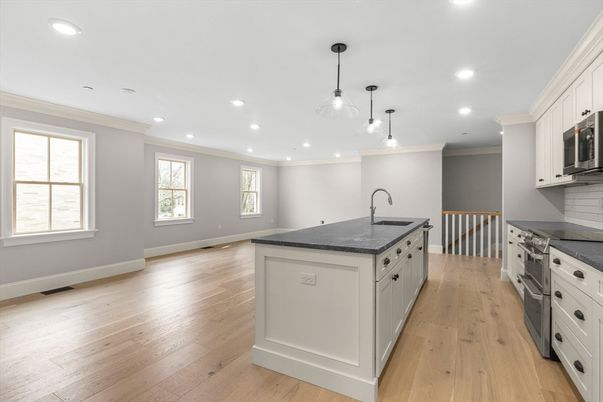 Interior, Kitchen, Pendant Lights, Recessed Lighting, Wood Texture Flooring