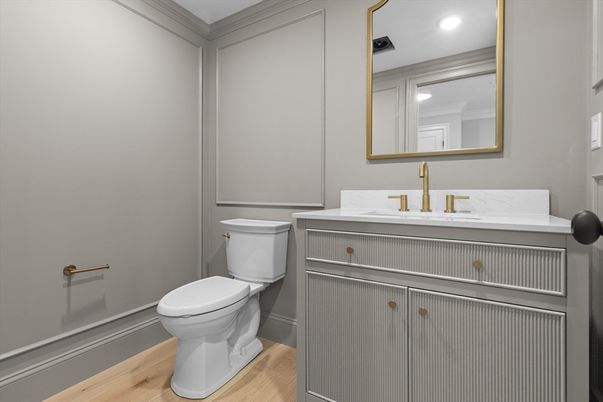 Bathroom, Interior, Recessed Lighting, Wood Texture Flooring