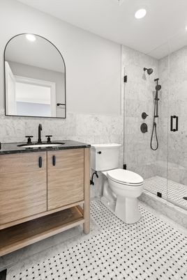 Bathroom, Glass Shower, Interior, Marble Walls, Recessed Lighting