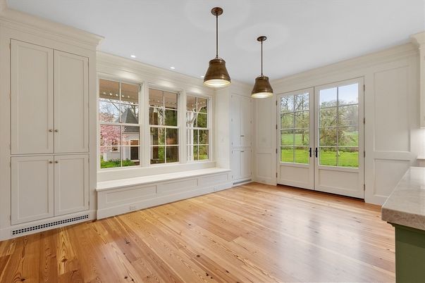 Empty room, Interior, Pendant Lights, Recessed Lighting, Wood Texture Flooring