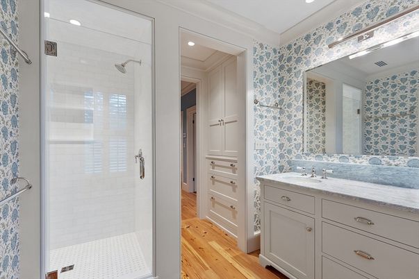 Bathroom, Interior, Recessed Lighting, Wood Texture Flooring