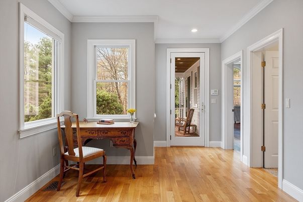 Home Office, Interior, Recessed Lighting, Wood Texture Flooring