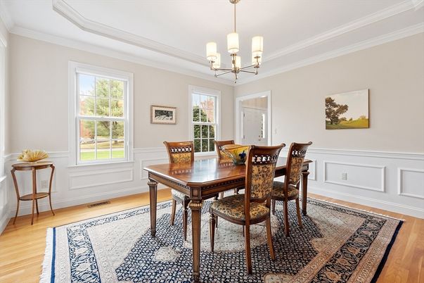 Chandelier, Dining room, Interior, Wood Texture Flooring