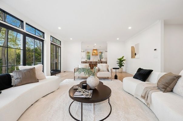 Interior, Kitchen, Living room, Pendant Lights, Recessed Lighting, Wood Texture Flooring