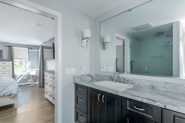 Bathroom, Interior, Recessed Lighting, Wood Texture Flooring
