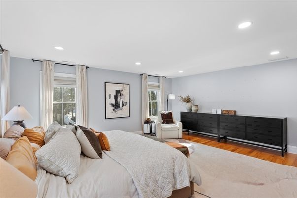 Bedroom, Interior, Recessed Lighting, Wood Texture Flooring