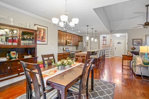 Chandelier, Dining room, Interior, Kitchen, Pendant Lights, Wood Texture Flooring