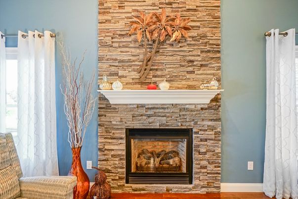 Fireplace, Interior, Stone Walls, Wood Texture Flooring