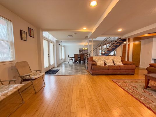 Dining room, Interior, Recessed Lighting, Wood Texture Flooring