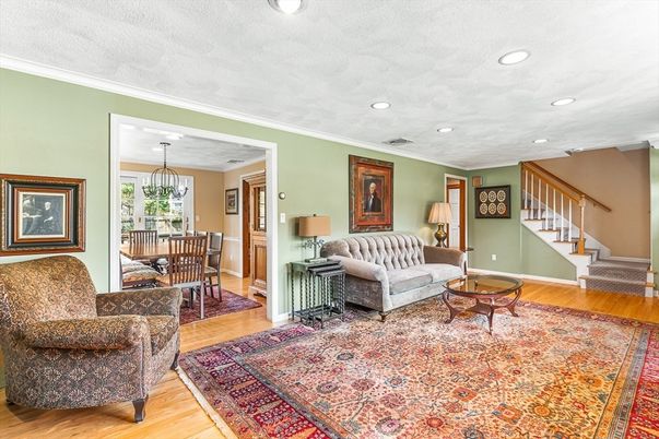 Chandelier, Dining room, Interior, Living room, Recessed Lighting, Wood Texture Flooring