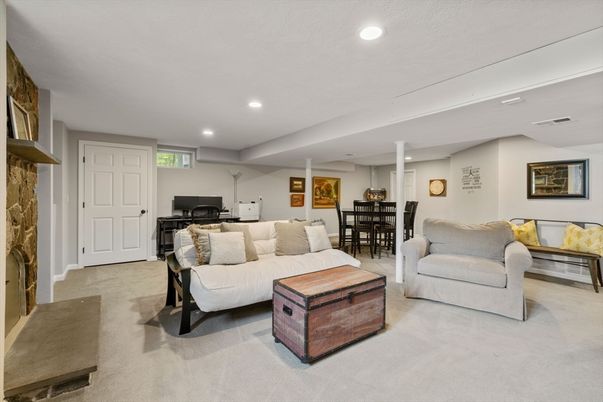 Dining room, Fireplace, Interior, Living room, Recessed Lighting