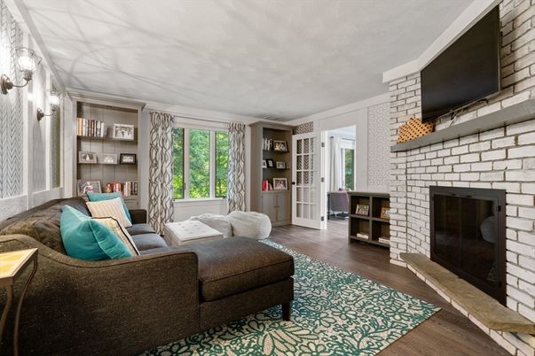 Fireplace, Interior, Living room, Stone Walls, Wood Texture Flooring