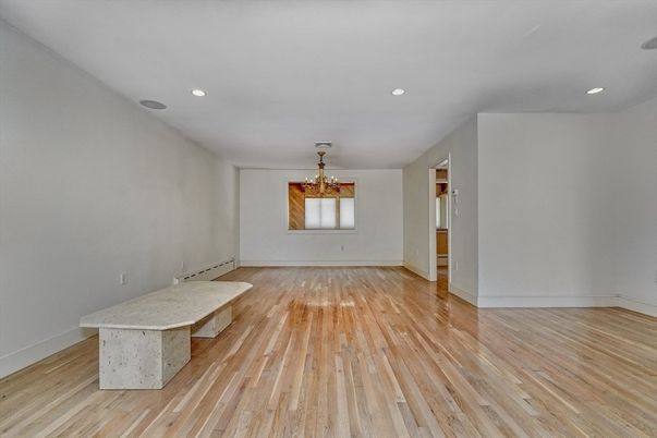 Chandelier, Empty room, Interior, Recessed Lighting, Wood Texture Flooring