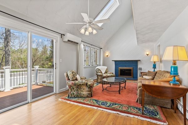 Fireplace, Interior, Living room, Sun Room, Wood Texture Flooring