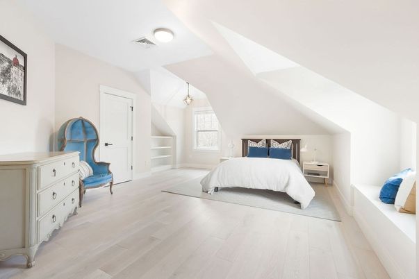 Bedroom, Interior, Pendant Lights, Wood Texture Flooring