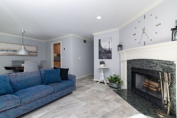 Dining room, Fireplace, Interior, Living room, Pendant Lights, Recessed Lighting