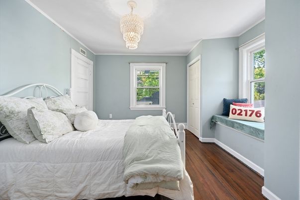 Bedroom, Chandelier, Interior, Wood Texture Flooring