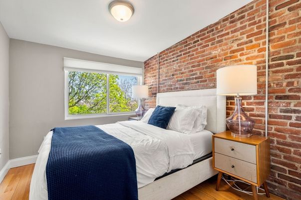 Bedroom, Interior, Stone Walls, Wood Texture Flooring