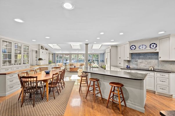 Dining room, Interior, Kitchen, Living room, Recessed Lighting, Wood Texture Flooring