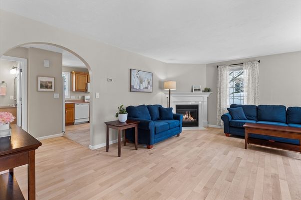 Fireplace, Interior, Kitchen, Living room, Wood Texture Flooring