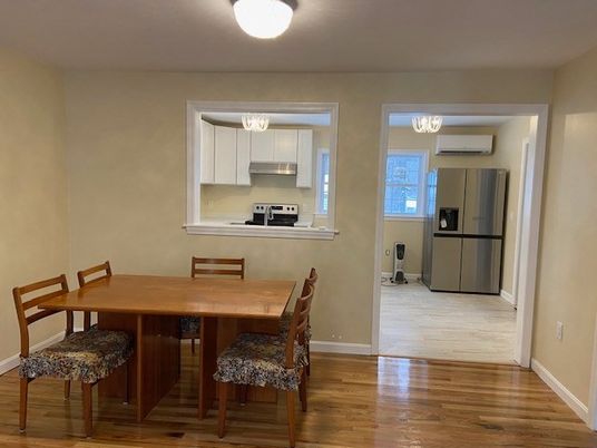 Dining room, Interior, Kitchen, Stainless Steel Appliances, Wood Texture Flooring
