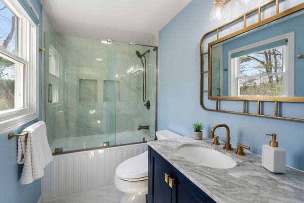 Bathroom, Glass Shower, Interior, Marble, Marble Walls