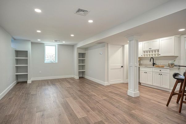 Interior, Kitchen, Recessed Lighting, Wood Texture Flooring
