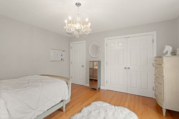 Bedroom, Chandelier, Interior, Wood Texture Flooring