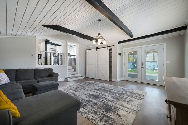 Interior, Living room, Pendant Lights, Wood Texture Flooring